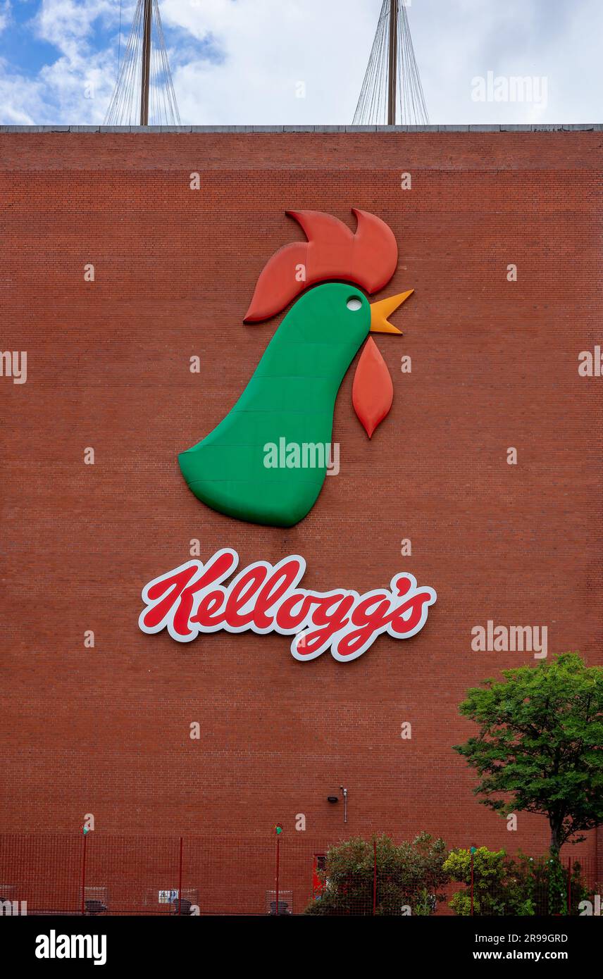 Kelloggs cereal production factory in Trafford Park with large Rooster