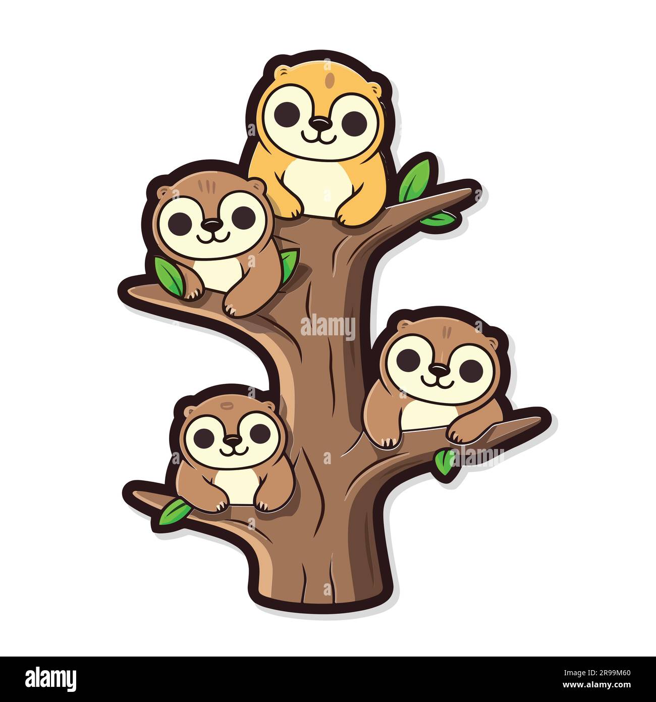 Sloths simple icon sticker cute collage white isolated Stock Vector