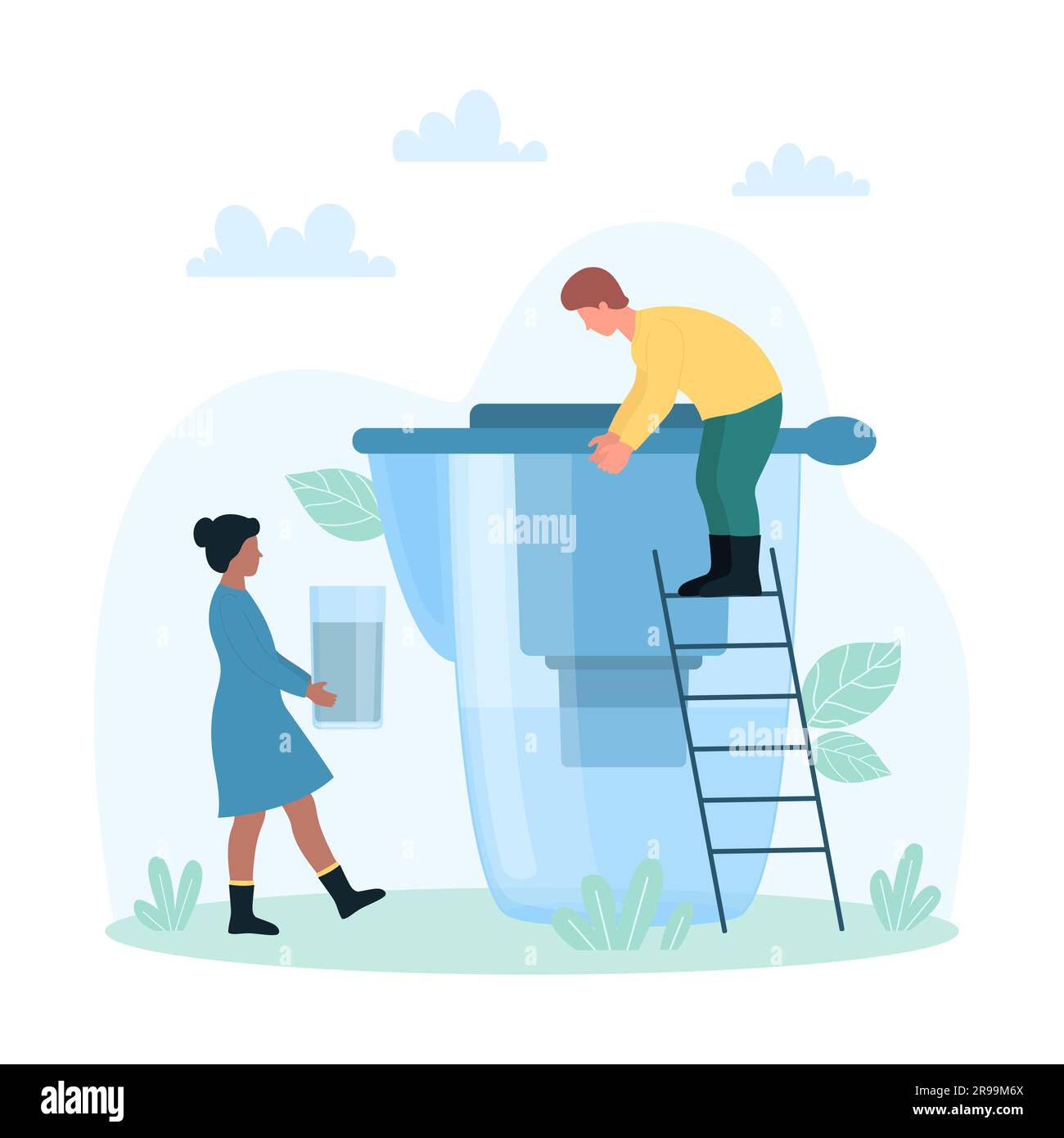 Water purification and filtration vector illustration. Cartoon tiny