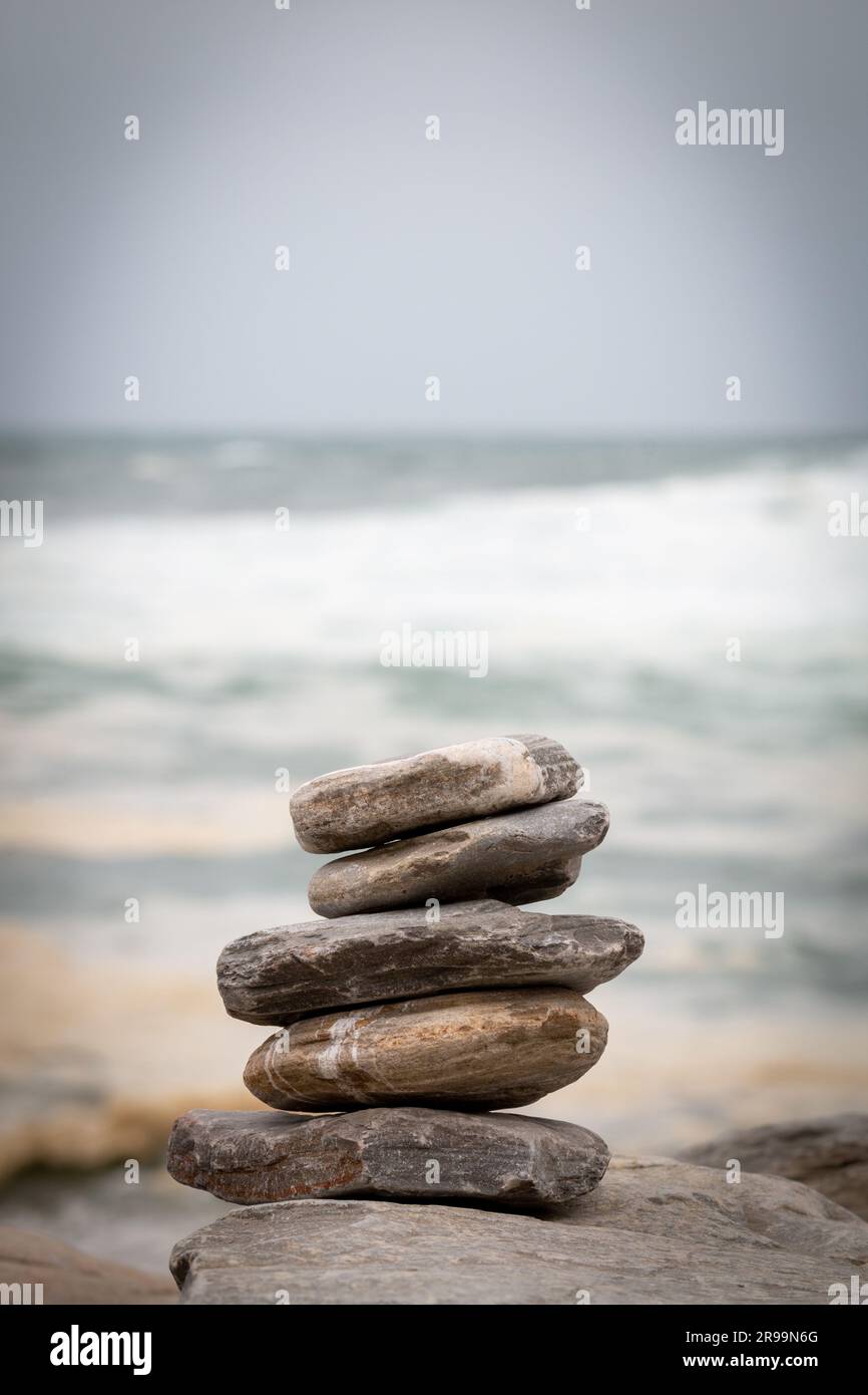 A scenic photograph of a beach landscape featuring an array of