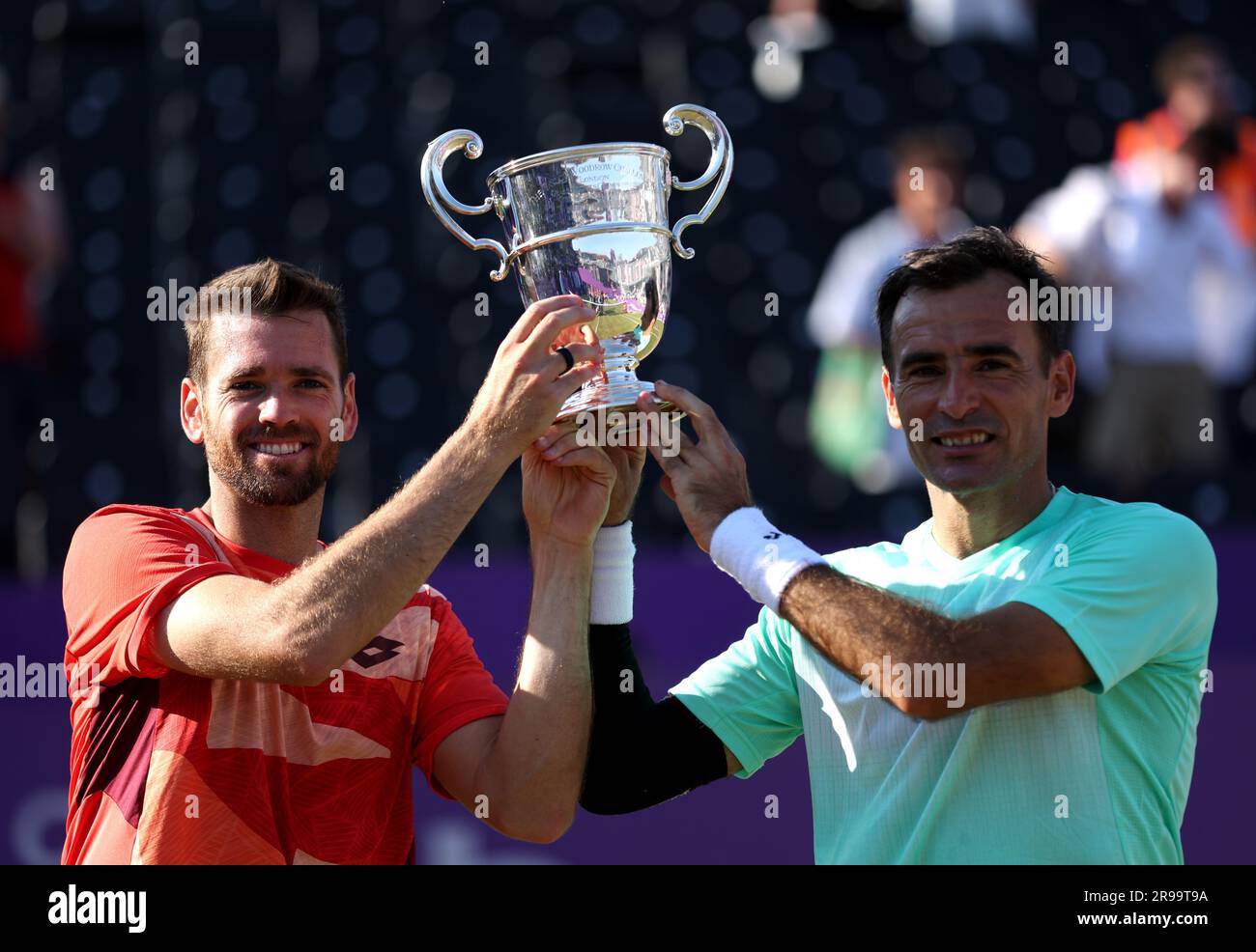 Winners Austin Krajicek and Ivan Dodig with the trophy following the