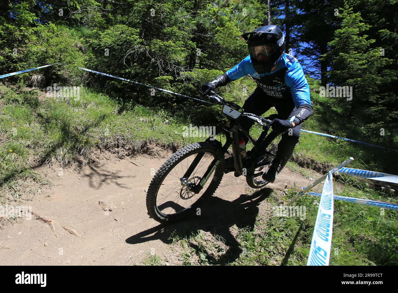 Canazei, Trentino South Tyrol, Italy. 25th June, 2023. 2023 UCI Enduro World Cup Val di Fassa; In action on the downhill stage 4, Rhys VERNER (CAN) FORBIDDEN SYNTHESIS TEAM Credit: Action Plus Sports/Alamy Live News Stock Photo