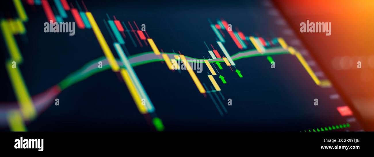 Technical price graph and indicator, red and green candlestick chart on ...