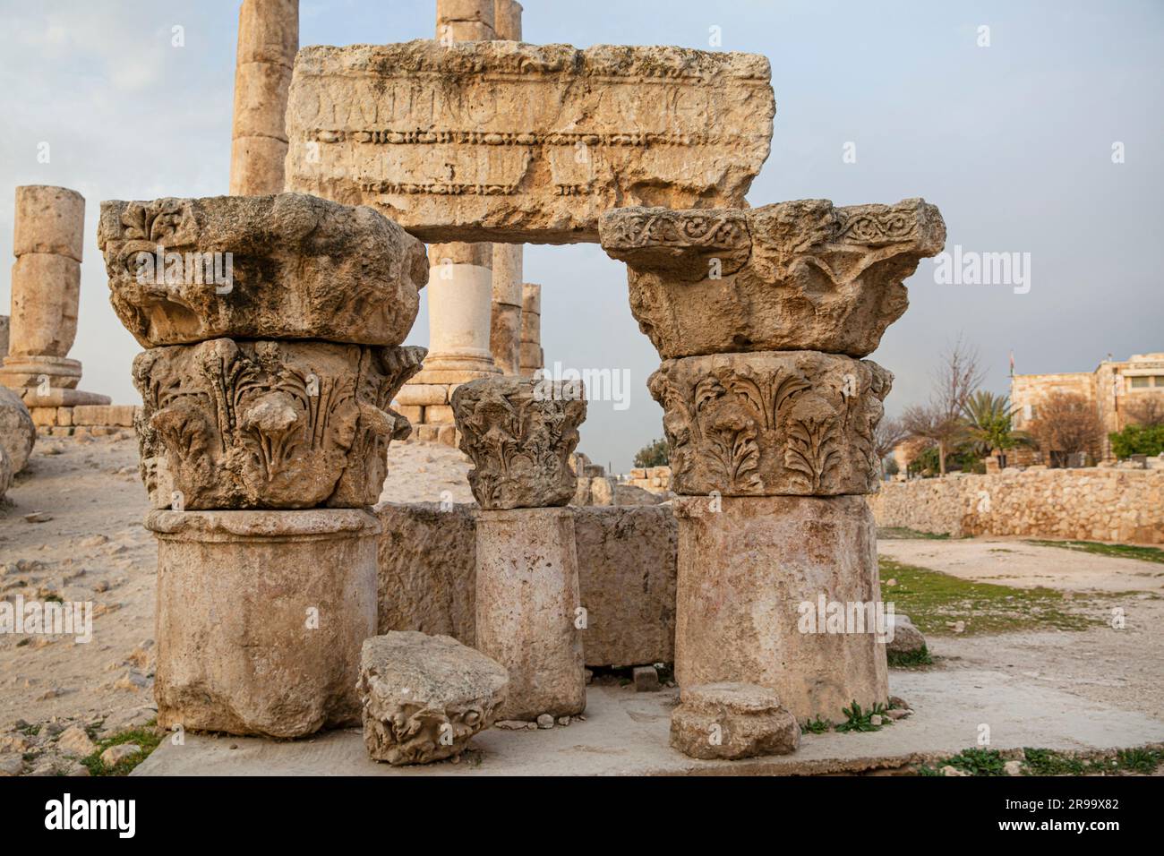 Corinthians columns in citadel archeology complex in Amman, Jordan ...