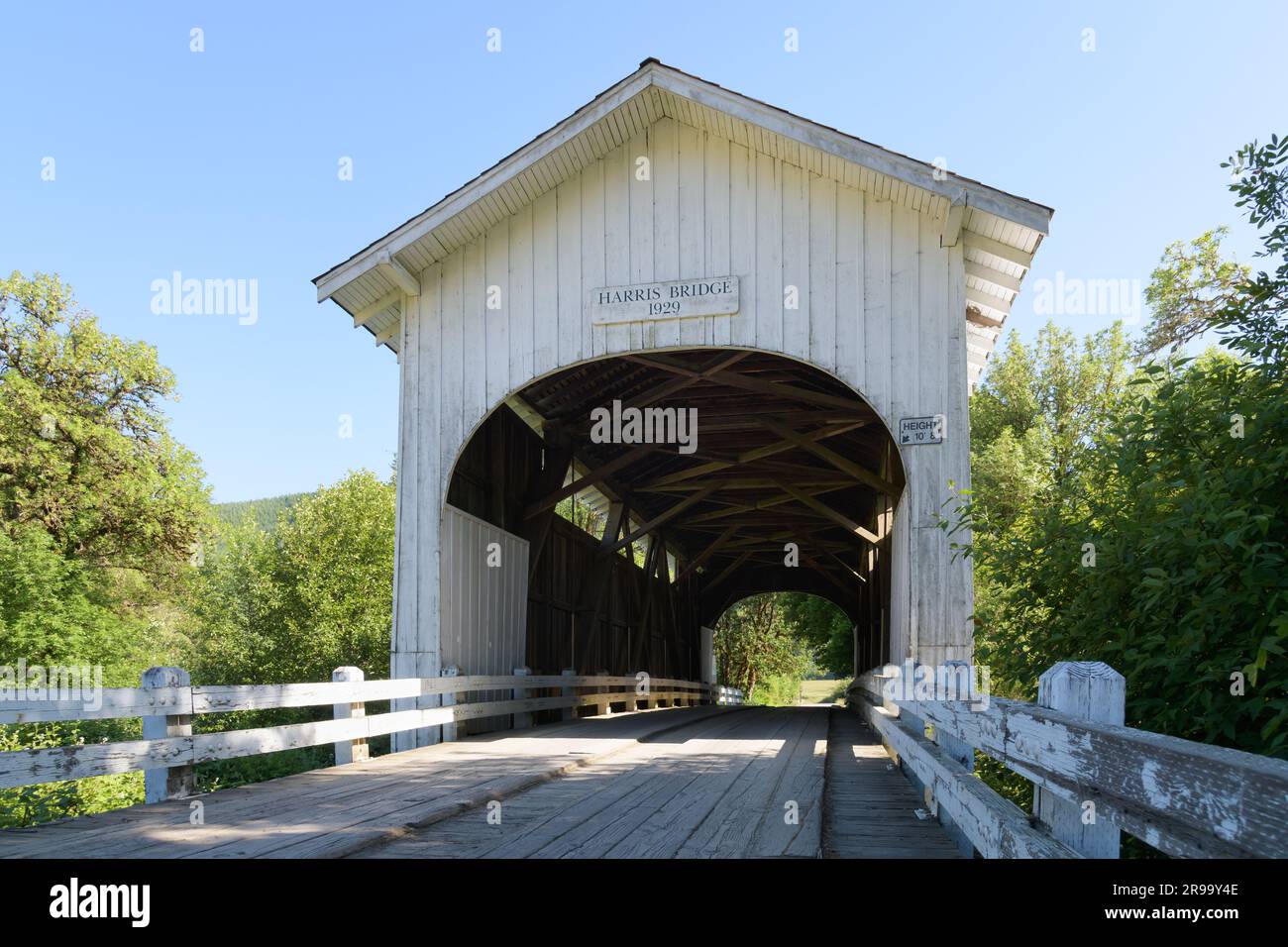Wren, OR, USA - June 12, 2023; Harris Covered Bridge in Benton County in the Willamette Valley of Oregon Stock Photo