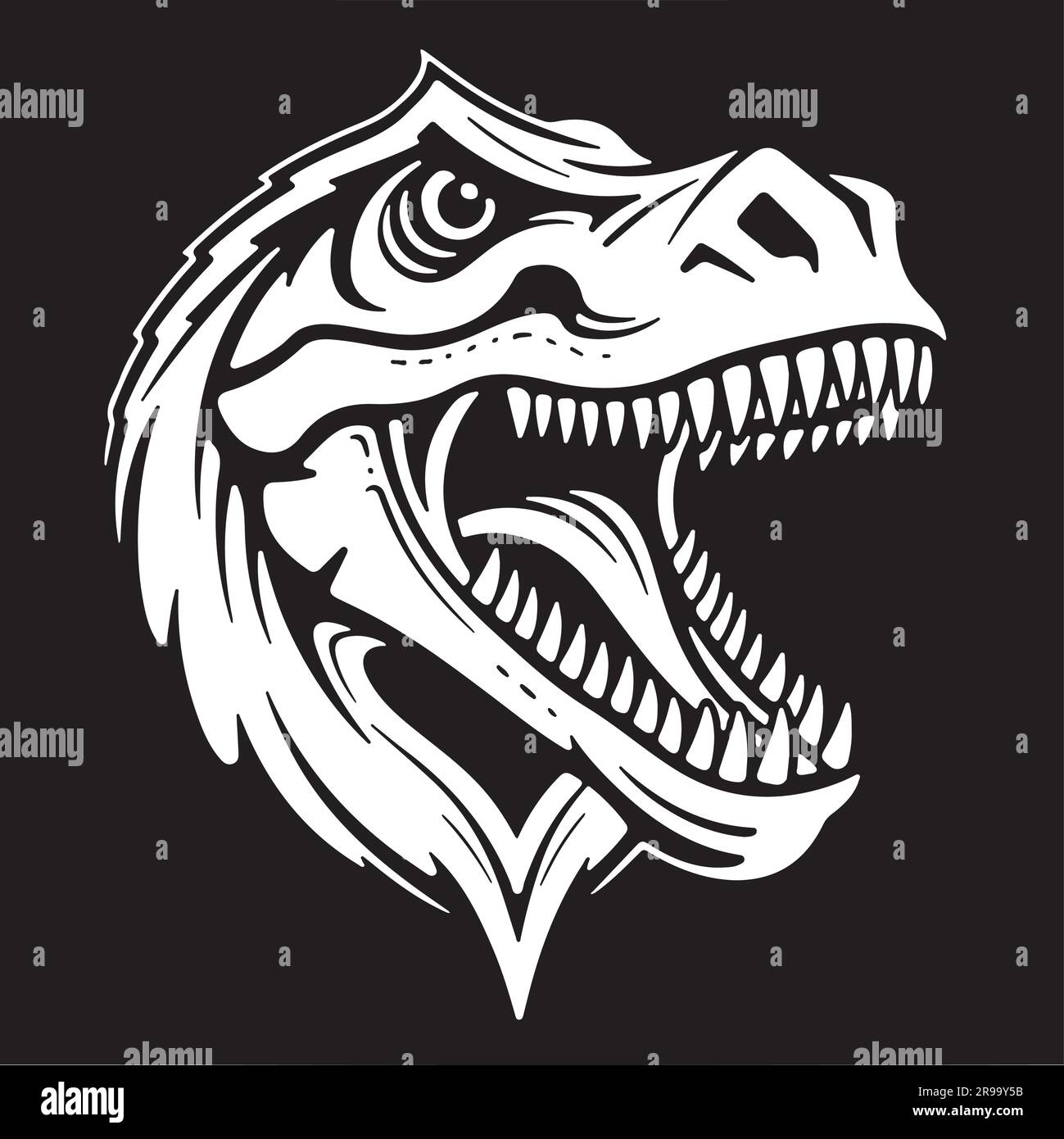 Vector illustration detailed and striking dinosaur head with technical ...