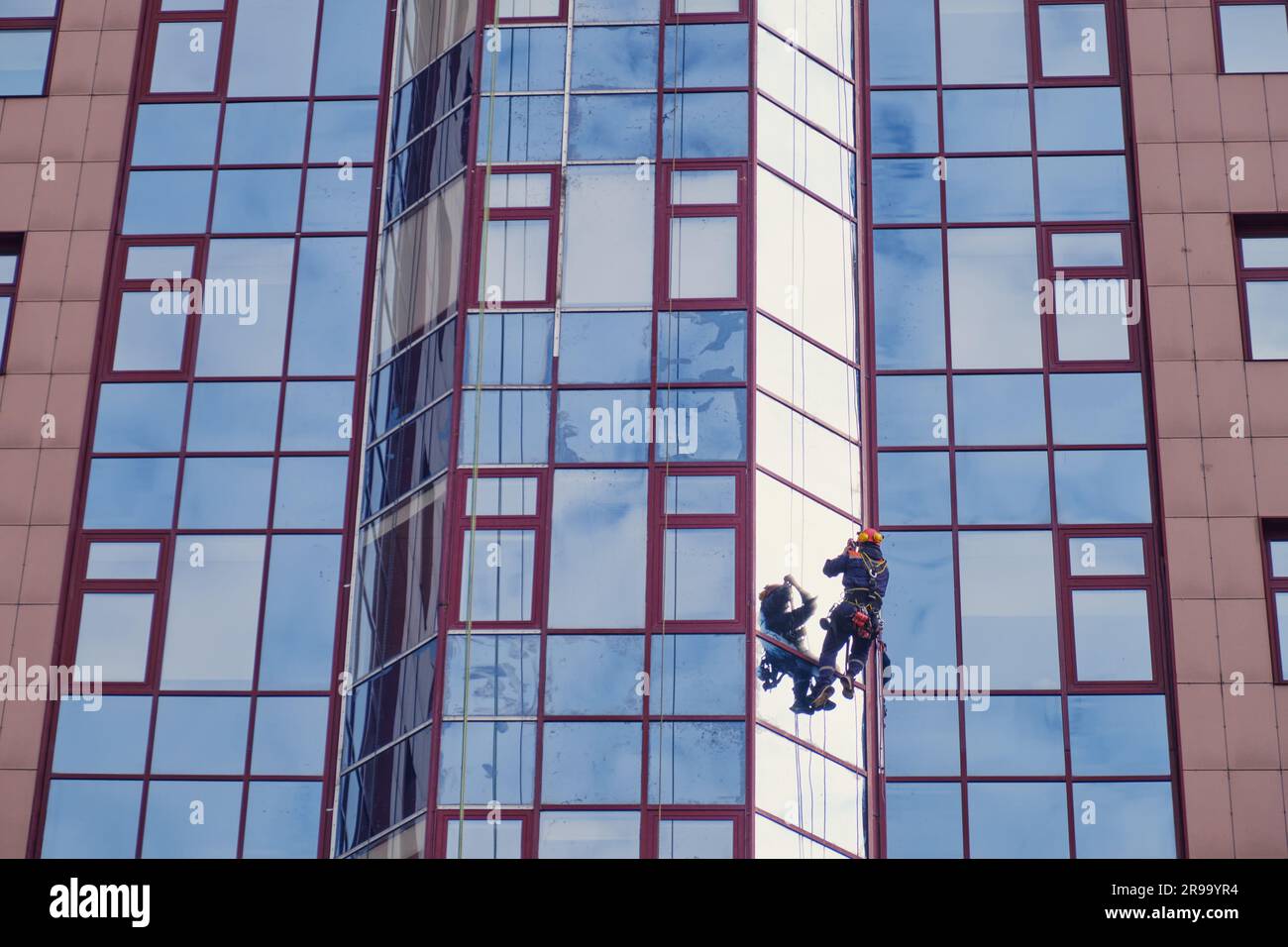 Repairing the facade of a tower is a complex job that requires