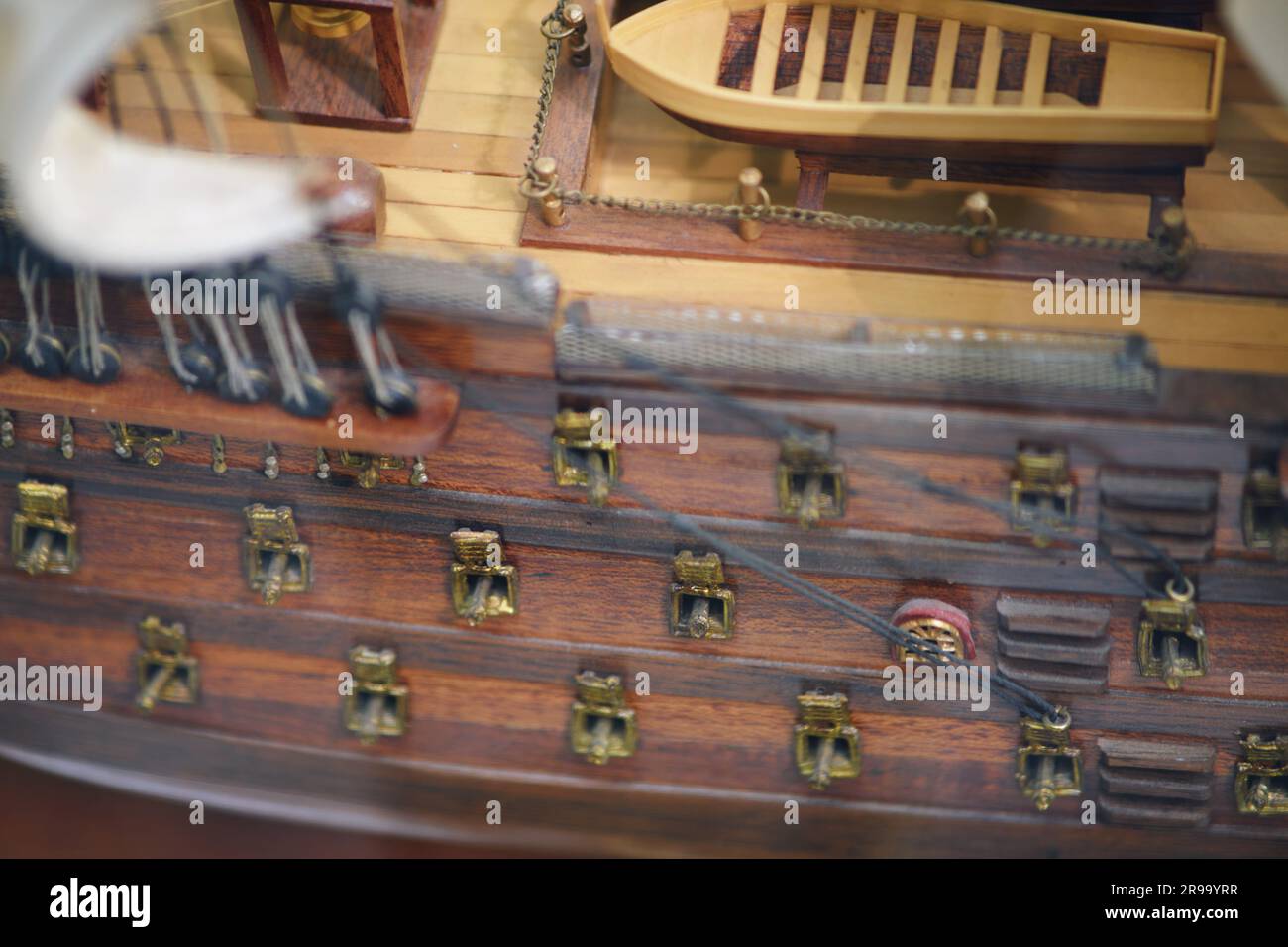 Antique gun ship with boats and sails, mockup. Old objects of the 18th