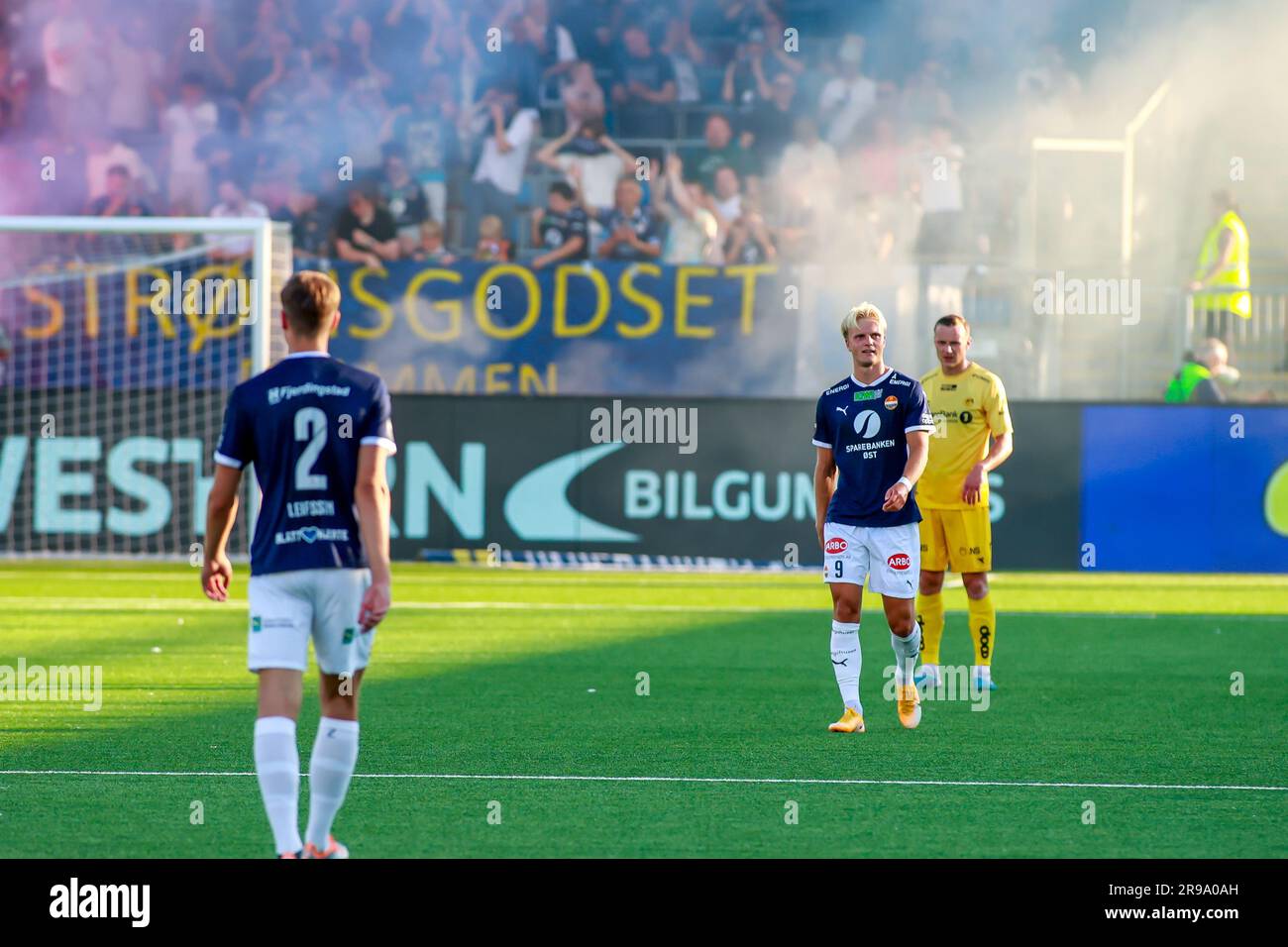 Drammen, Norway, 25th June 2023.  Jonatan Braut Brunes after scoring in the match between Strømsgodset and Bodø/Glimt at Marienlyst stadium in Drammen.  Credit: Frode Arnesen/Alamy Live News Stock Photo