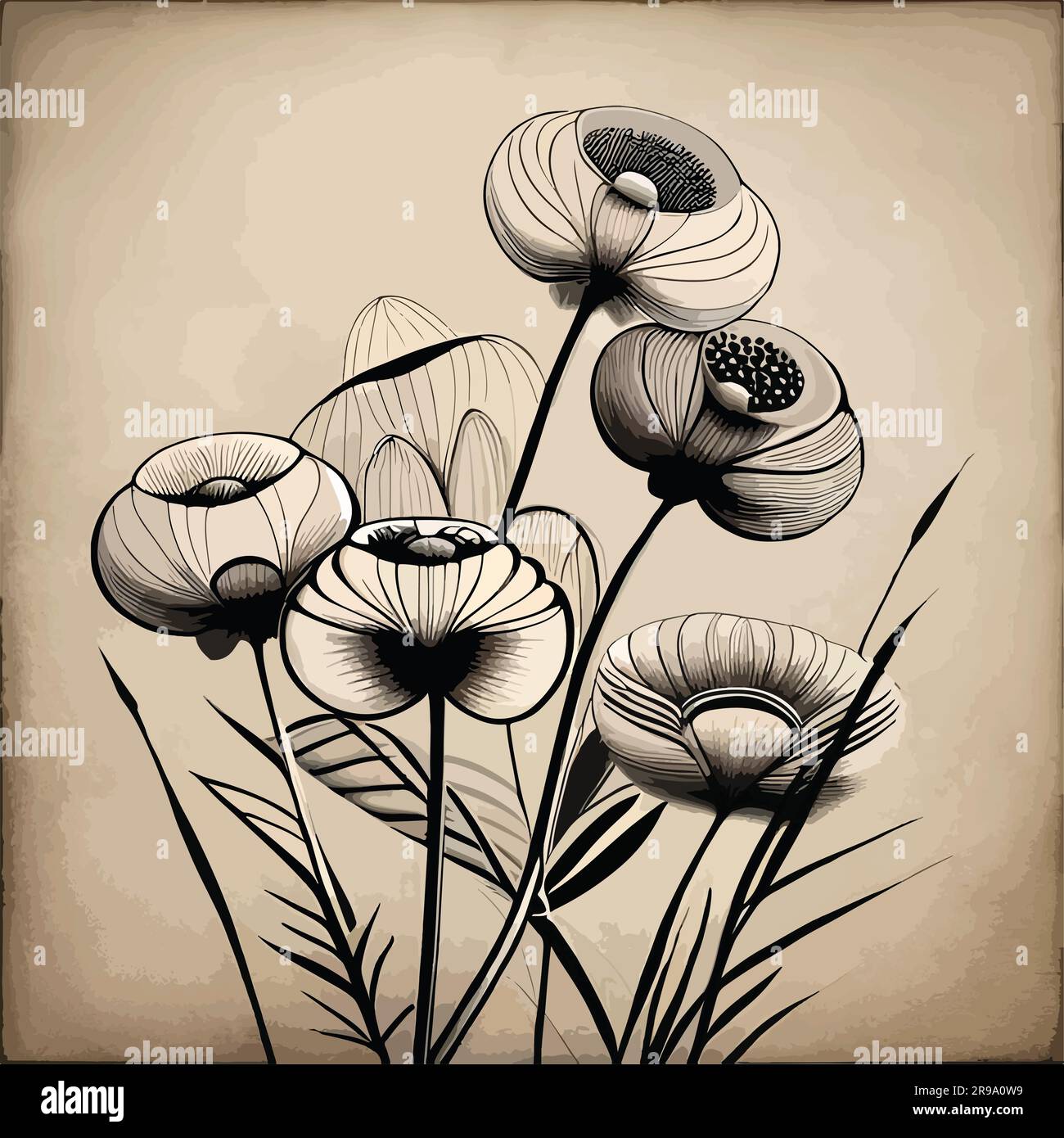 line drawing flower watercolor art Stock Vector Image & Art Alamy