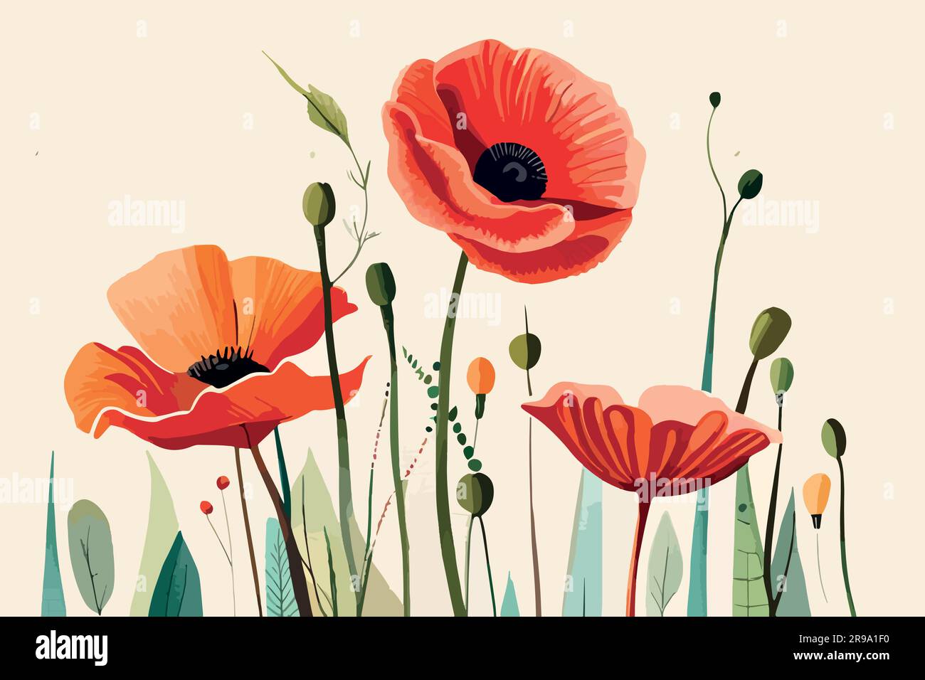 poppy flower watercolor art Stock Vector Image & Art - Alamy