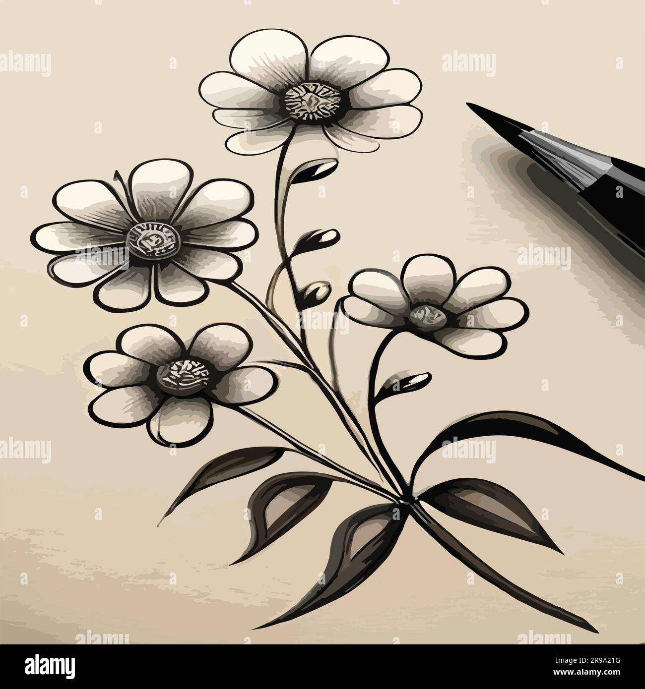 line drawing flower watercolor art Stock Vector Image & Art Alamy