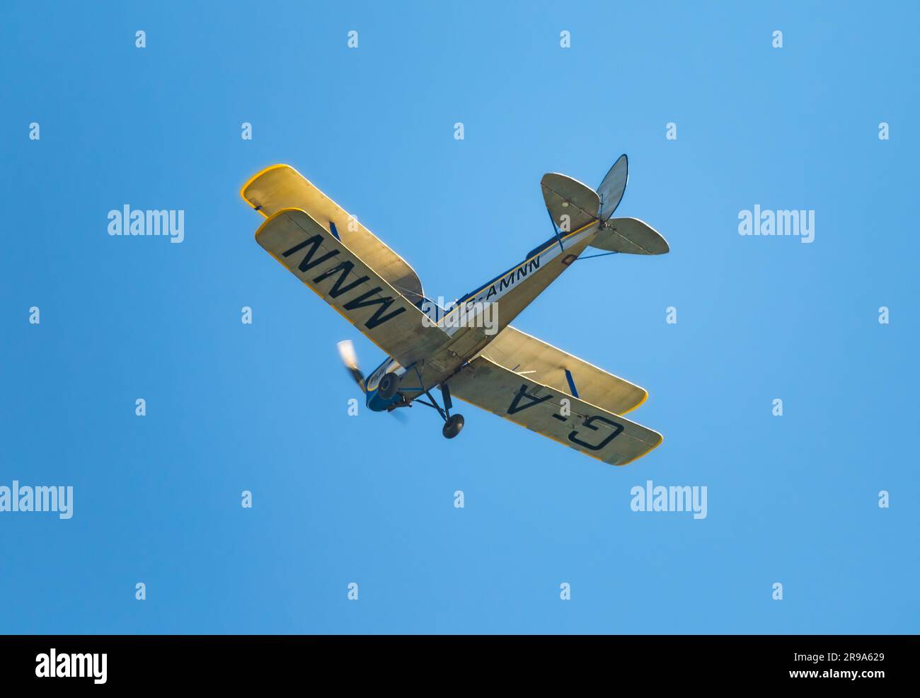 Vintage de Havilland DH.82A Tiger Moth (G-AMNN) biplane with yellow and ...