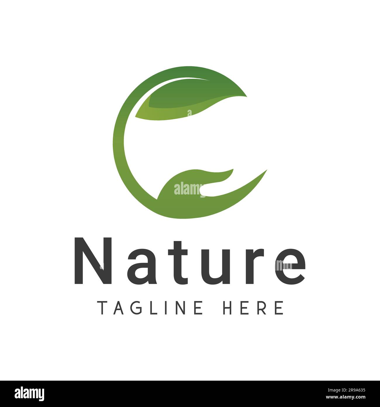 Nature Hand Care Logo Design Green Leaf Logotype Eco Friendly Save Nature Stock Vector