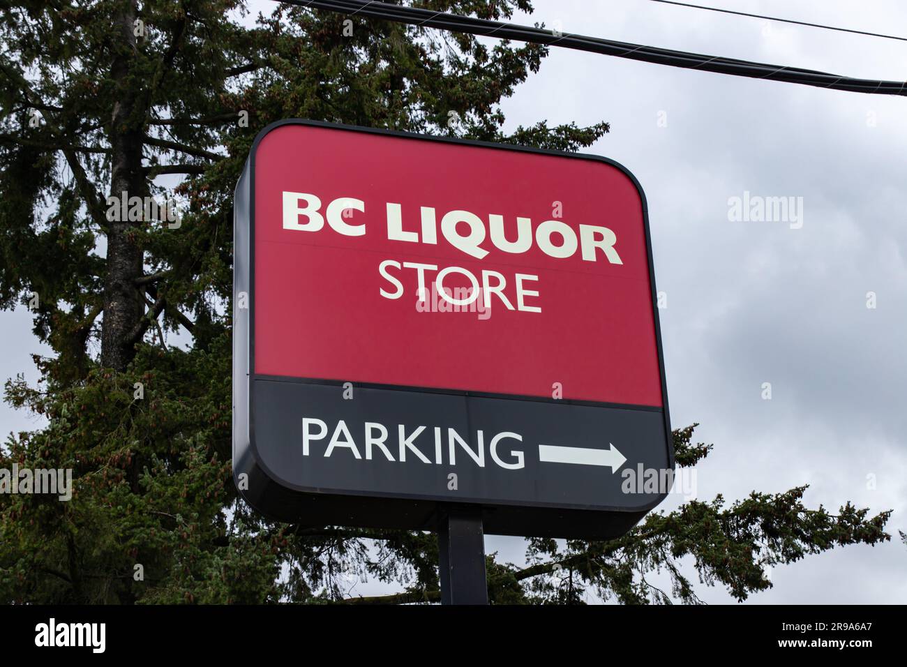 Burnaby, CANADA Feb 8 2023 Sign of BC Liquor Stores. It is a chain