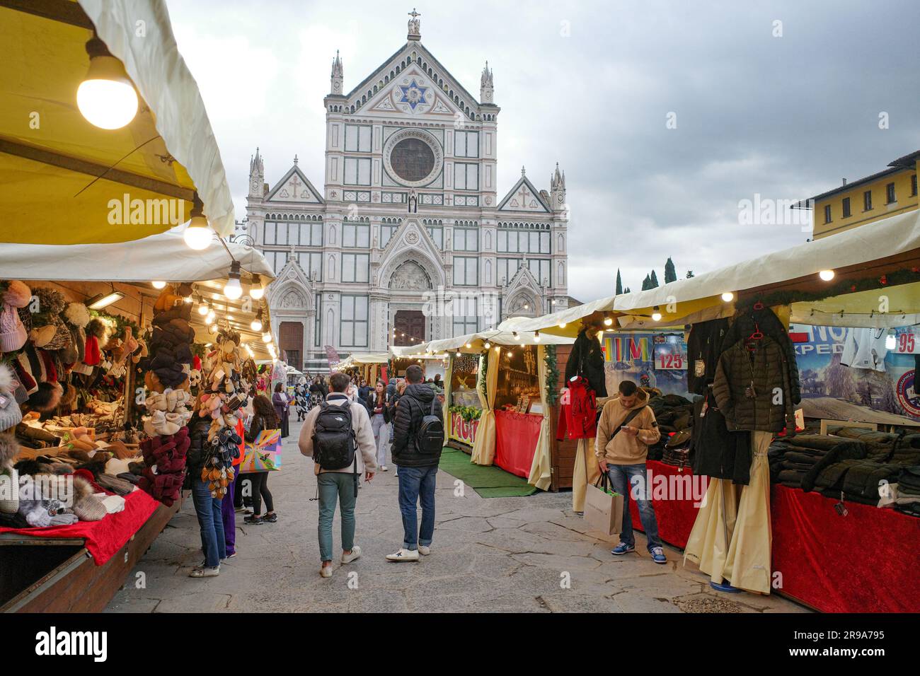 Florence, Italy 22 Nov, 2022 Christmas Market in Piazza Santa Croce