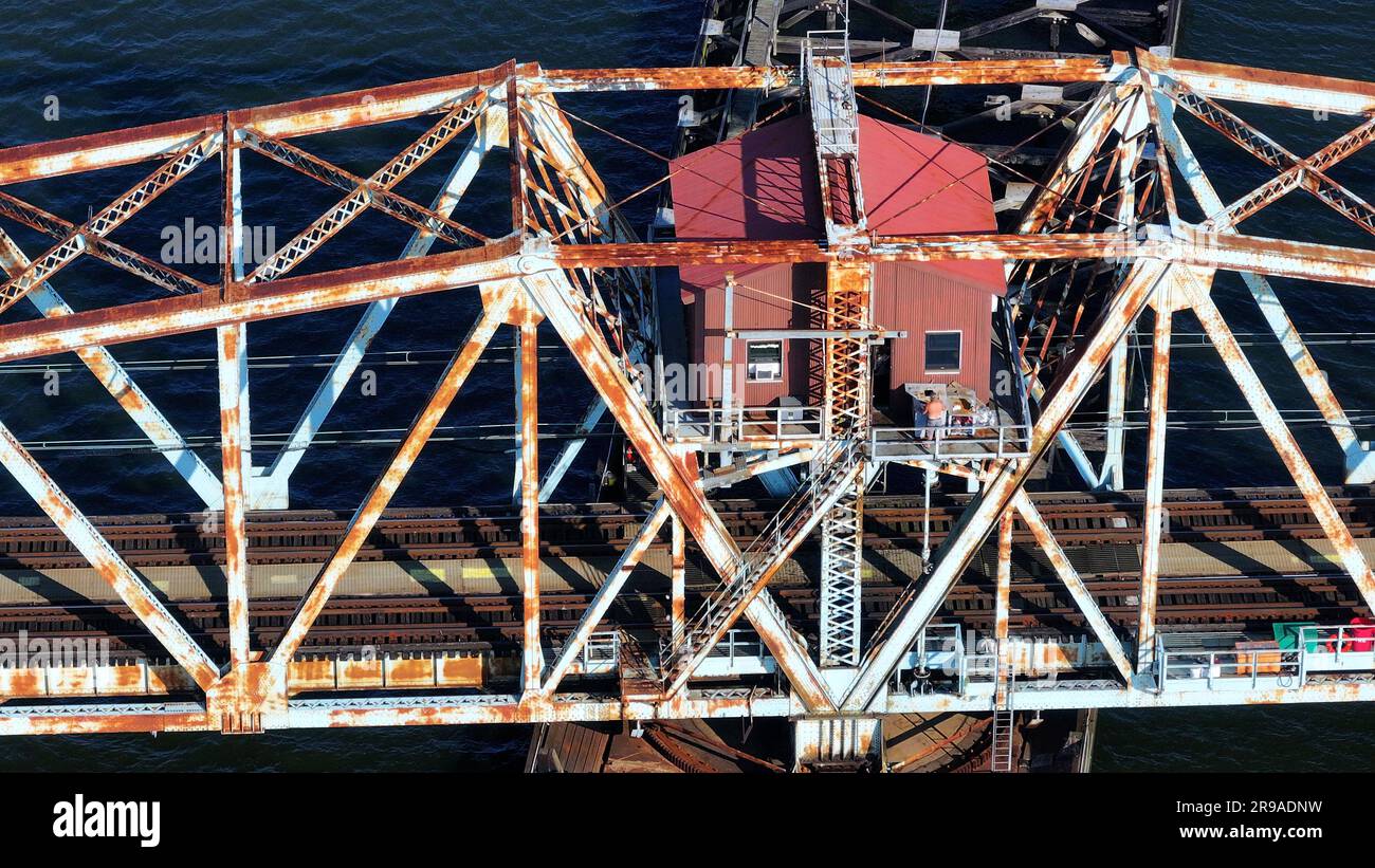 An Aerial view of the old River Draw Bridge and the Bridge Tenders