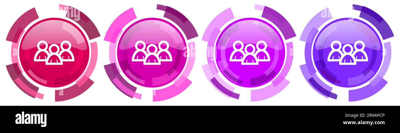People, group colorful icons collection, round glossy icon set isolated ...