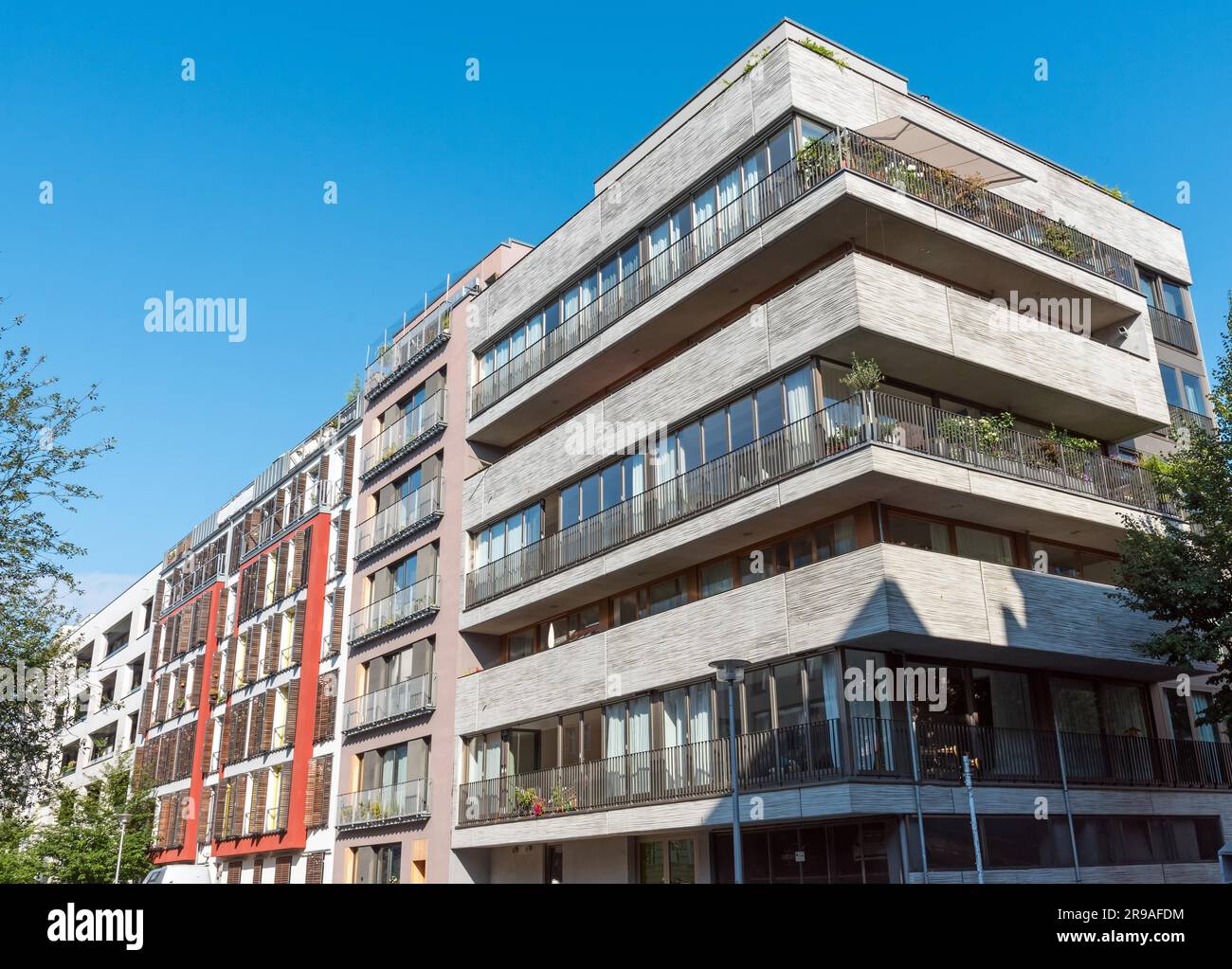 Modern apartment building with a concrete facade seen in Berlin ...