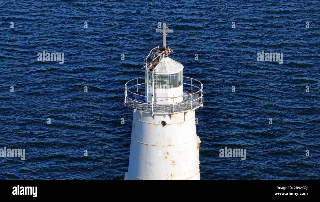 Aerial view of the top of Great Beds Lighthouse with Cross in Raritan Bay, NJ Stock Photo Alamy