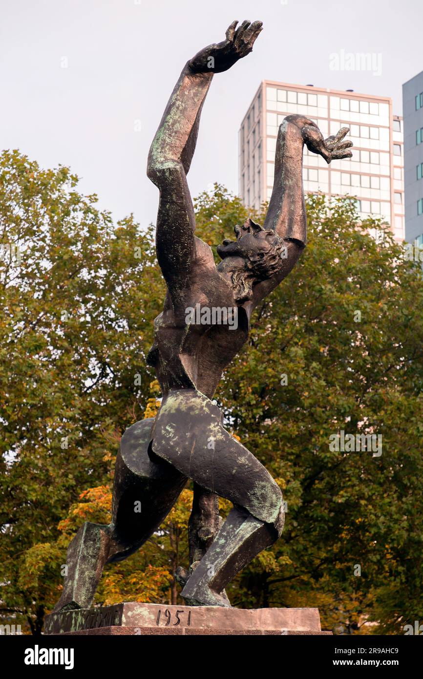 Rotterdam, NL OCT 10, 2021 The Destroyed City is a bronze memorial