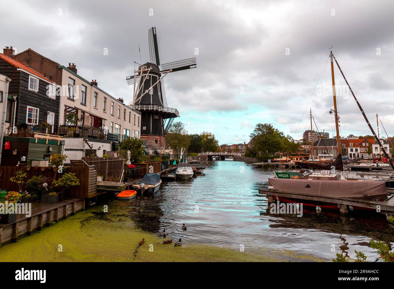 Amsterdam, the Netherlands - October 14, 2021: Molen de Adriaan or Adrian Windmills in Haarlem, the capital of the province of North Holland, also a p Stock Photo