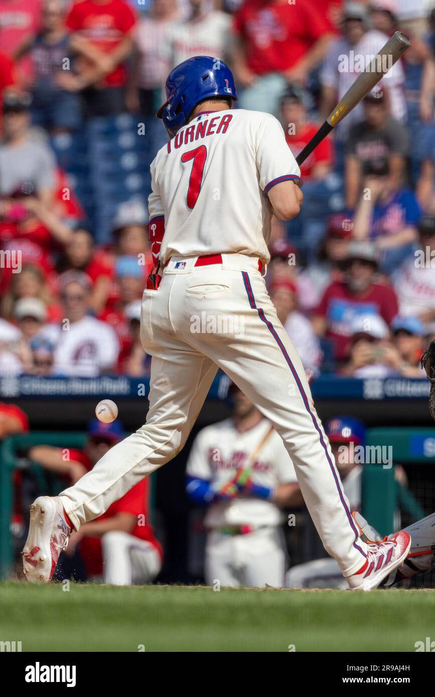 Trea Turner of the Philadelphia Phillies bats in the fourth inning in  2023