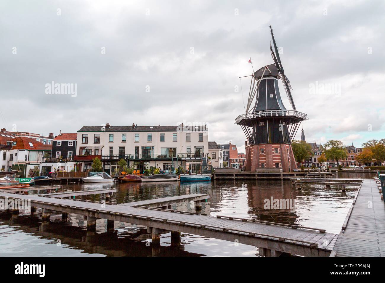 Amsterdam, the Netherlands - October 14, 2021: Molen de Adriaan or Adrian Windmills in Haarlem, the capital of the province of North Holland, also a p Stock Photo