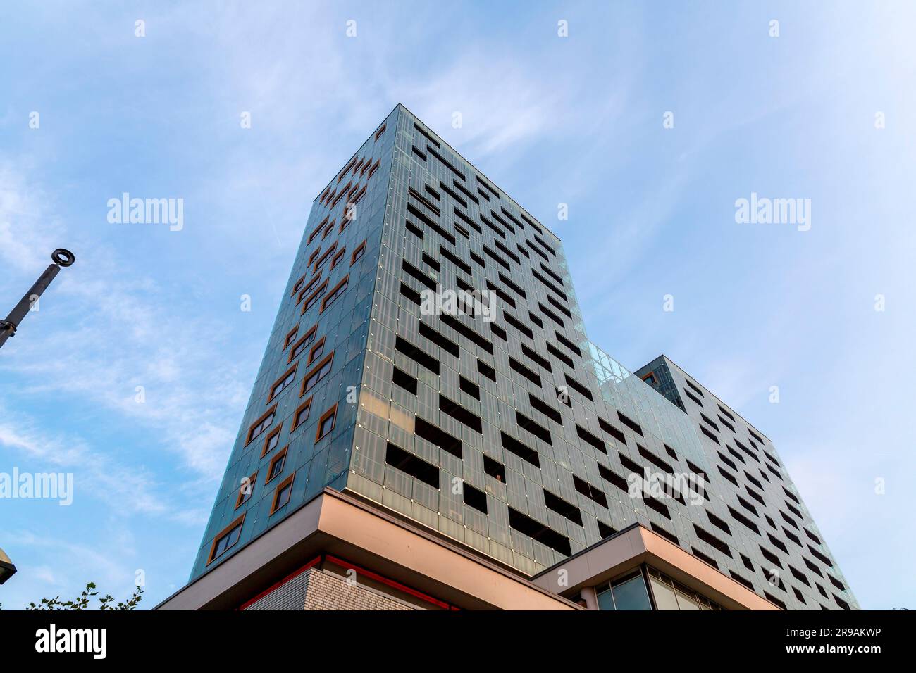 Street view and modern architecture with business towers in downtown ...