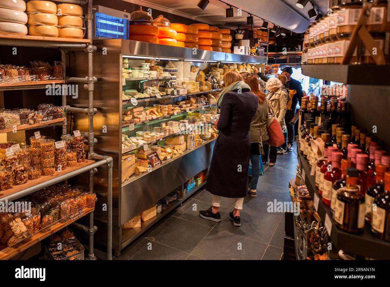 Utrecht, Netherlands - October 9, 2021: Different types of traditional Dutch cheese on sale at a cheese store in Utrecht, Netherlands. Stock Photo