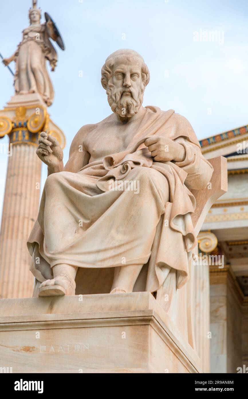 Statue of Plato at the Academy of Athens, Greece's national academy, and the highest research establishment in the country. Stock Photo