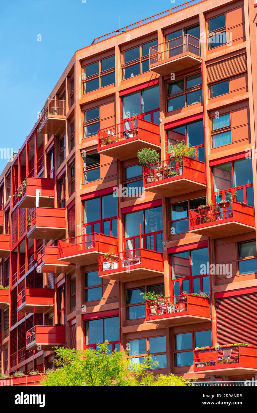 Red apartment building seen in Berlin, Germany Stock Photo Alamy