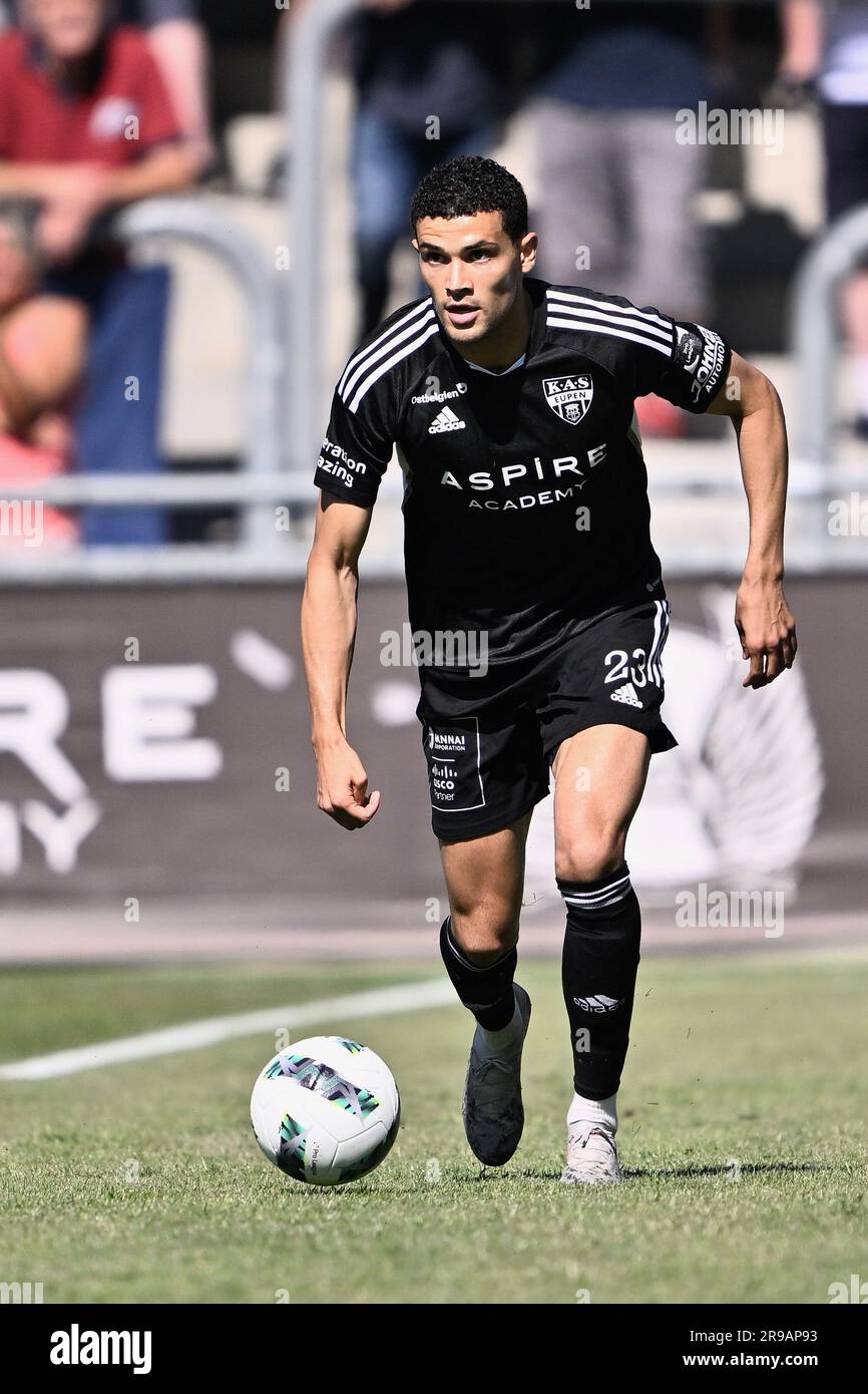 Eupen, Belgium. 24th June, 2023. Eupen's Isaac Christie-Davies pictured in action during a friendly soccer game between first division club KAS Eupen and RFC Liege, Saturday 24 June 2023 in Eupen, in preparation of the upcoming 2023-2023 season. BELGA PHOTO JOHAN EYCKENS Credit: Belga News Agency/Alamy Live News Stock Photo