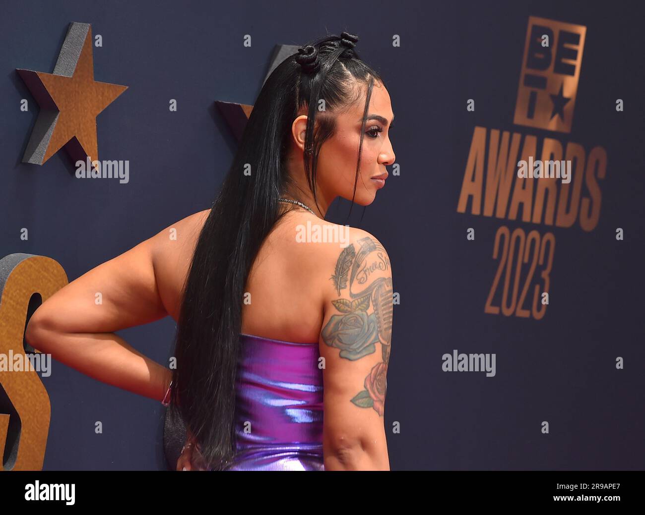 Queen Naija arrives at the BET Awards on Sunday, June 25, 2023, at the