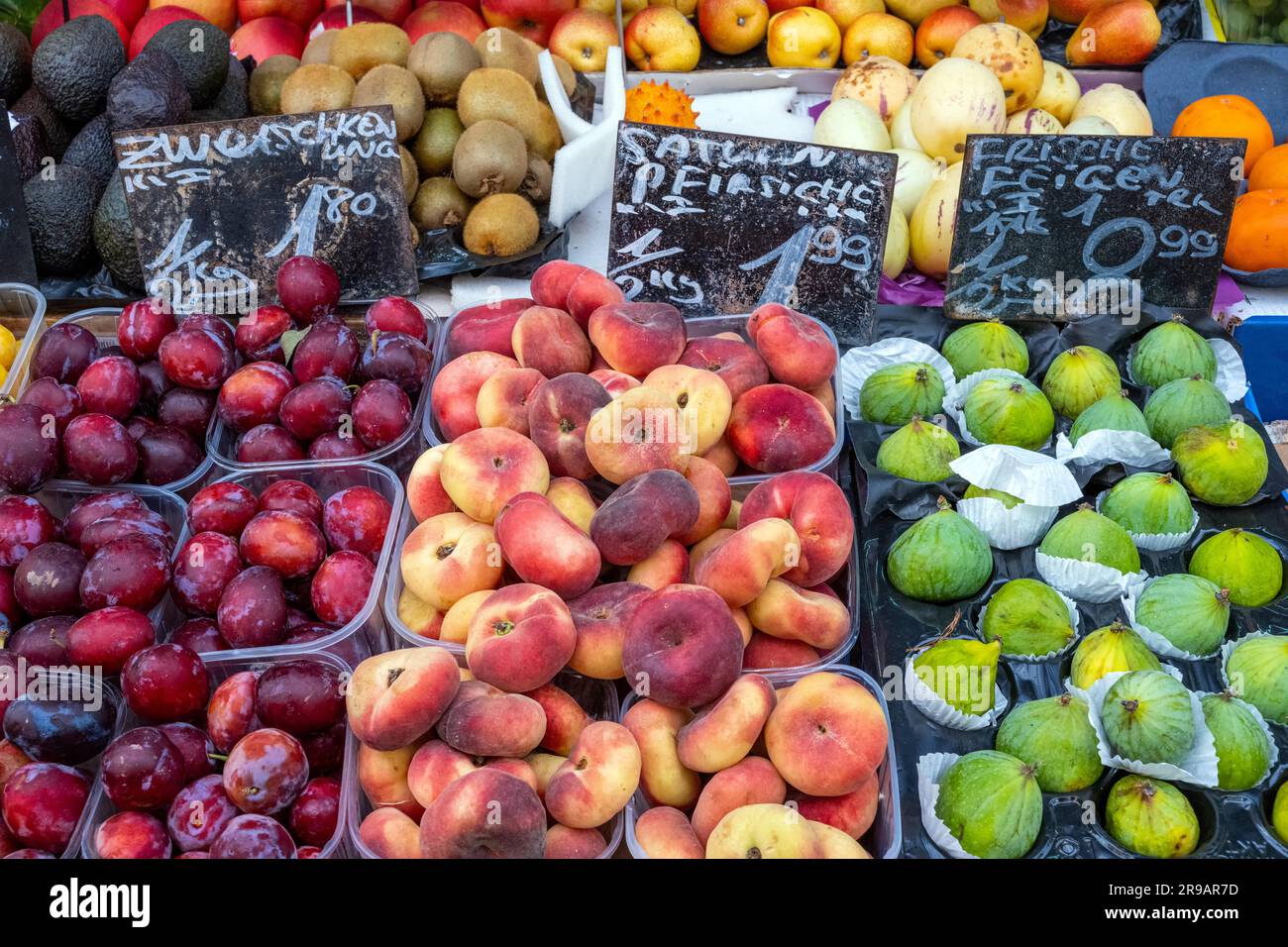 Large selection of fresh fruit for sale at a market Stock Photo Alamy