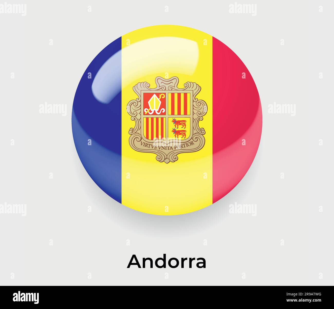 Andorra glossy flag bubble circle round shape icon vector illustration glass Stock Vector