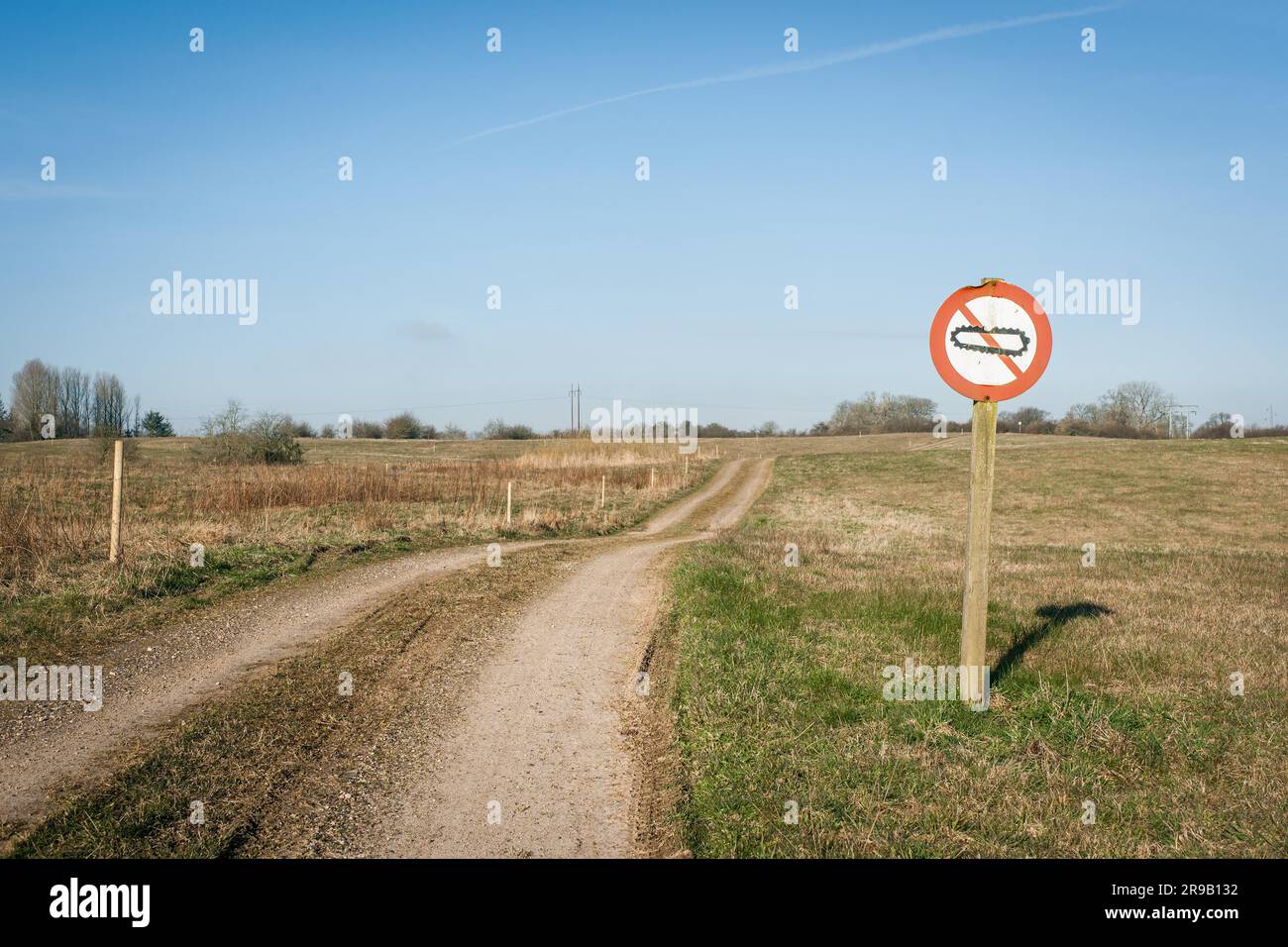 Forbidden tank sign on a restricted area by the road Stock Photo