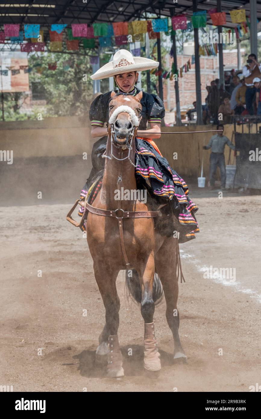Women compete in a traditional Charreria in Mexico City, Mexico Stock Photo