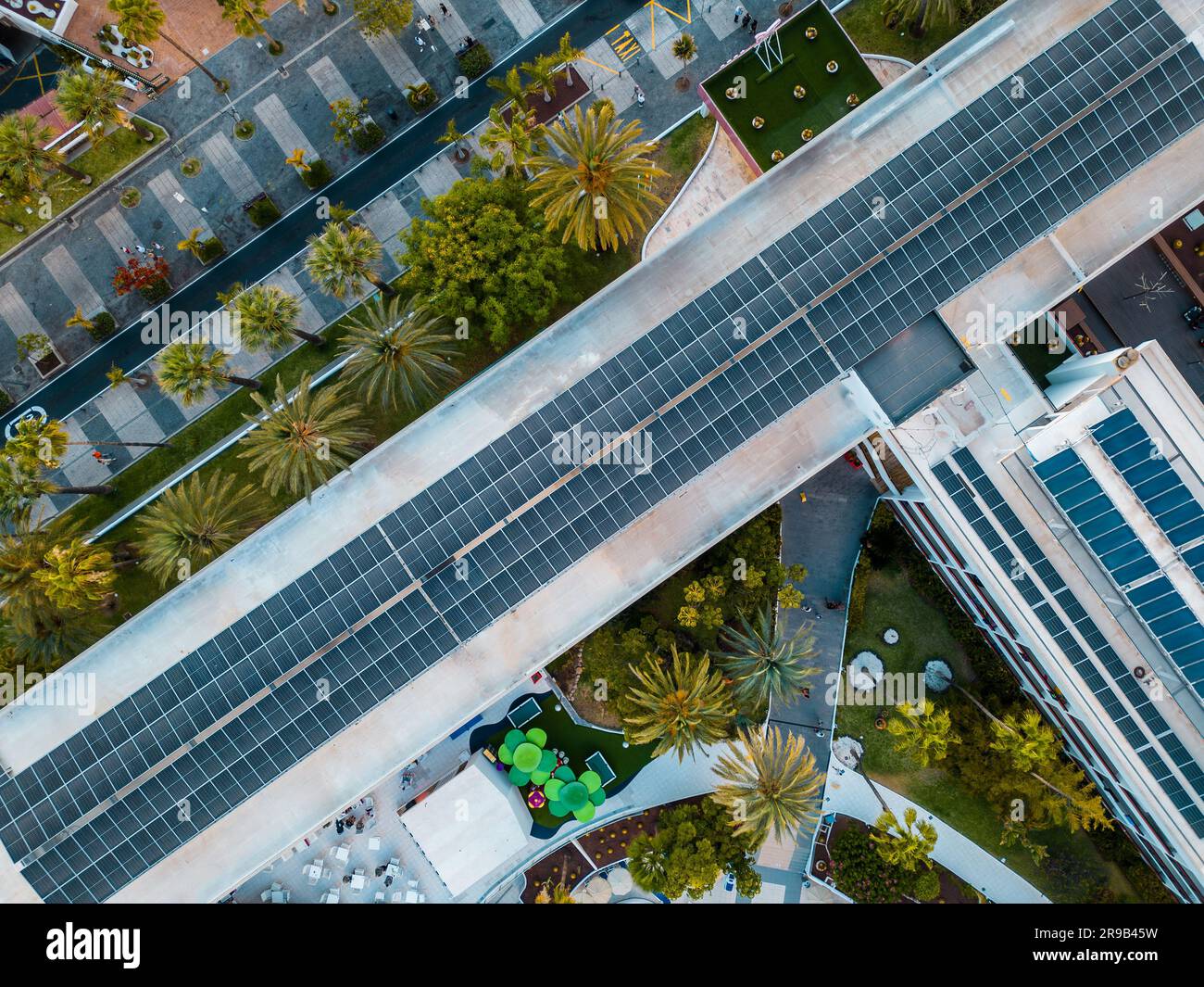 solar panel farming on roof of hotel, resort, house or residential ...