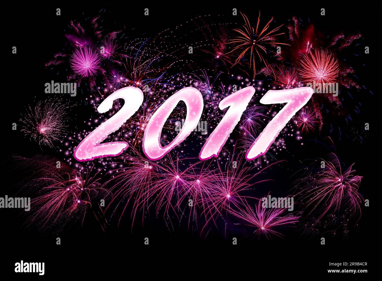 2017 new year fireworks in violet colors Stock Photo