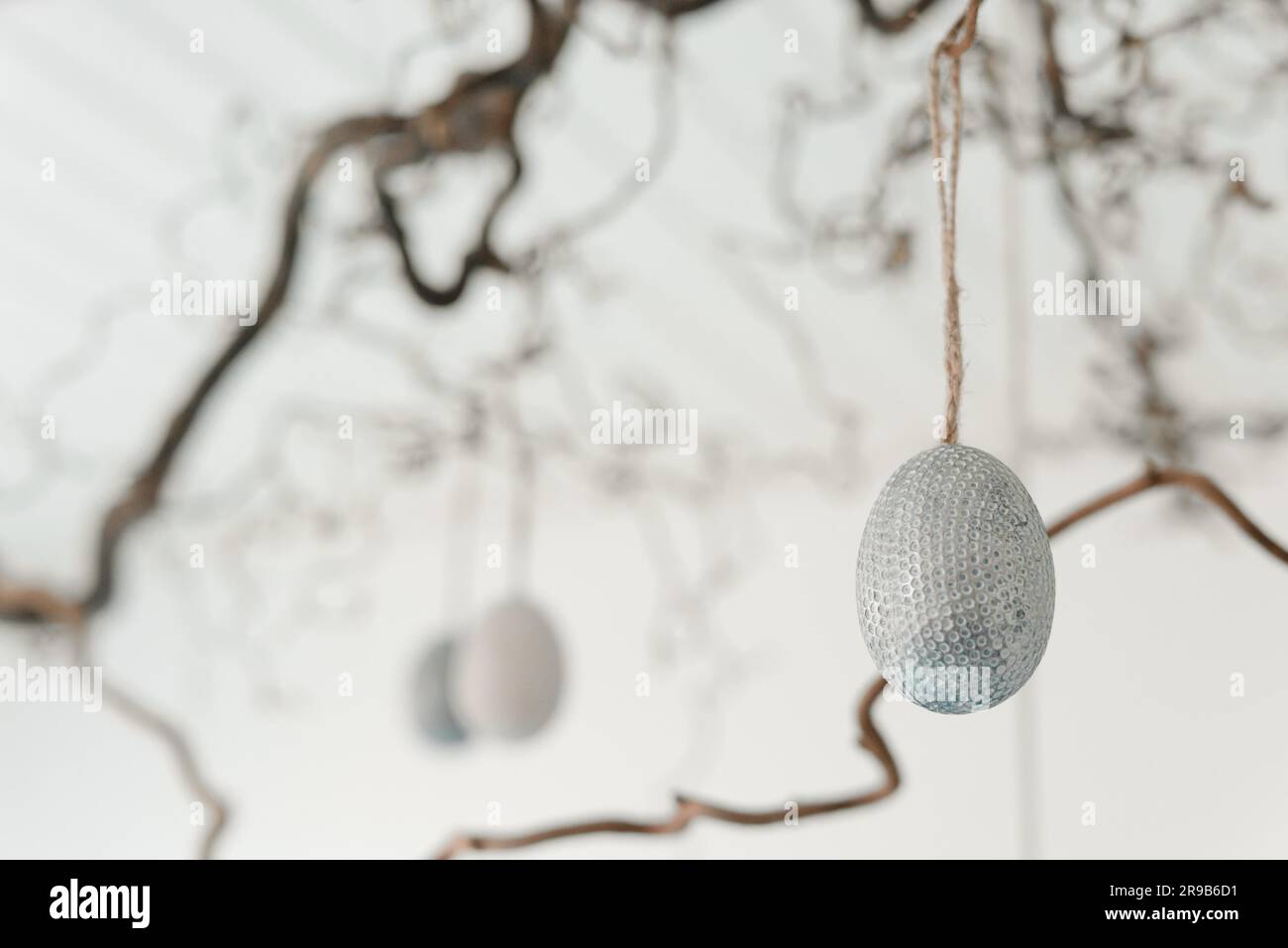 Decorative easter eggs hanging from a twig at easter Stock Photo