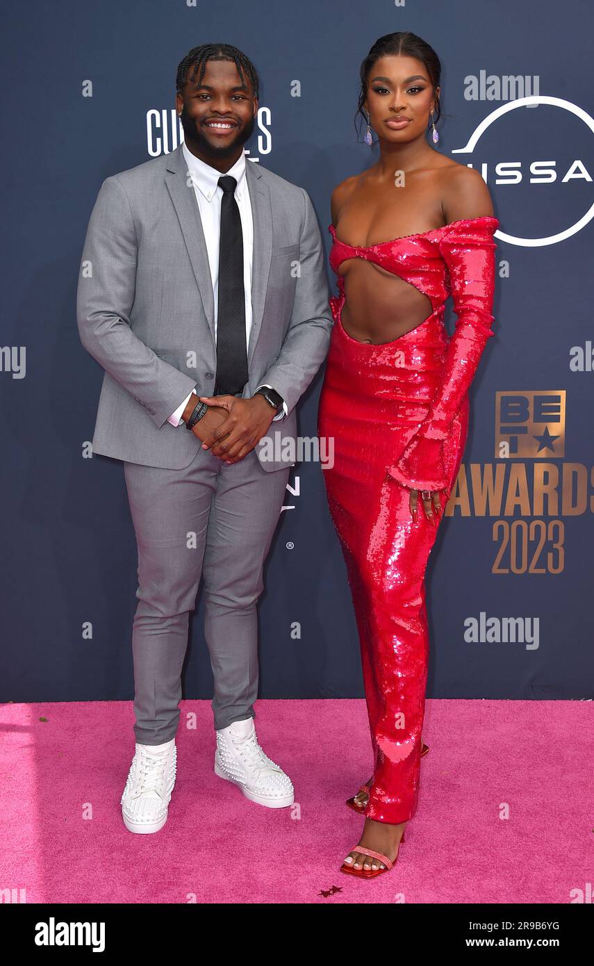 Mike Jones Jr., left, and Coco Jones arrive at the BET Awards on Sunday