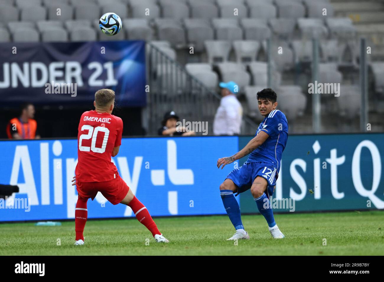 Lugano, Switzerland. 25th July, 2021. Antonio Marchesano (#10 FC Zuerich)  and Sandi Lovric (#24 FC Lugano) during the Super League match between FC  Lugano and FC Zuerich at Cornaredo Stadium in Lugano