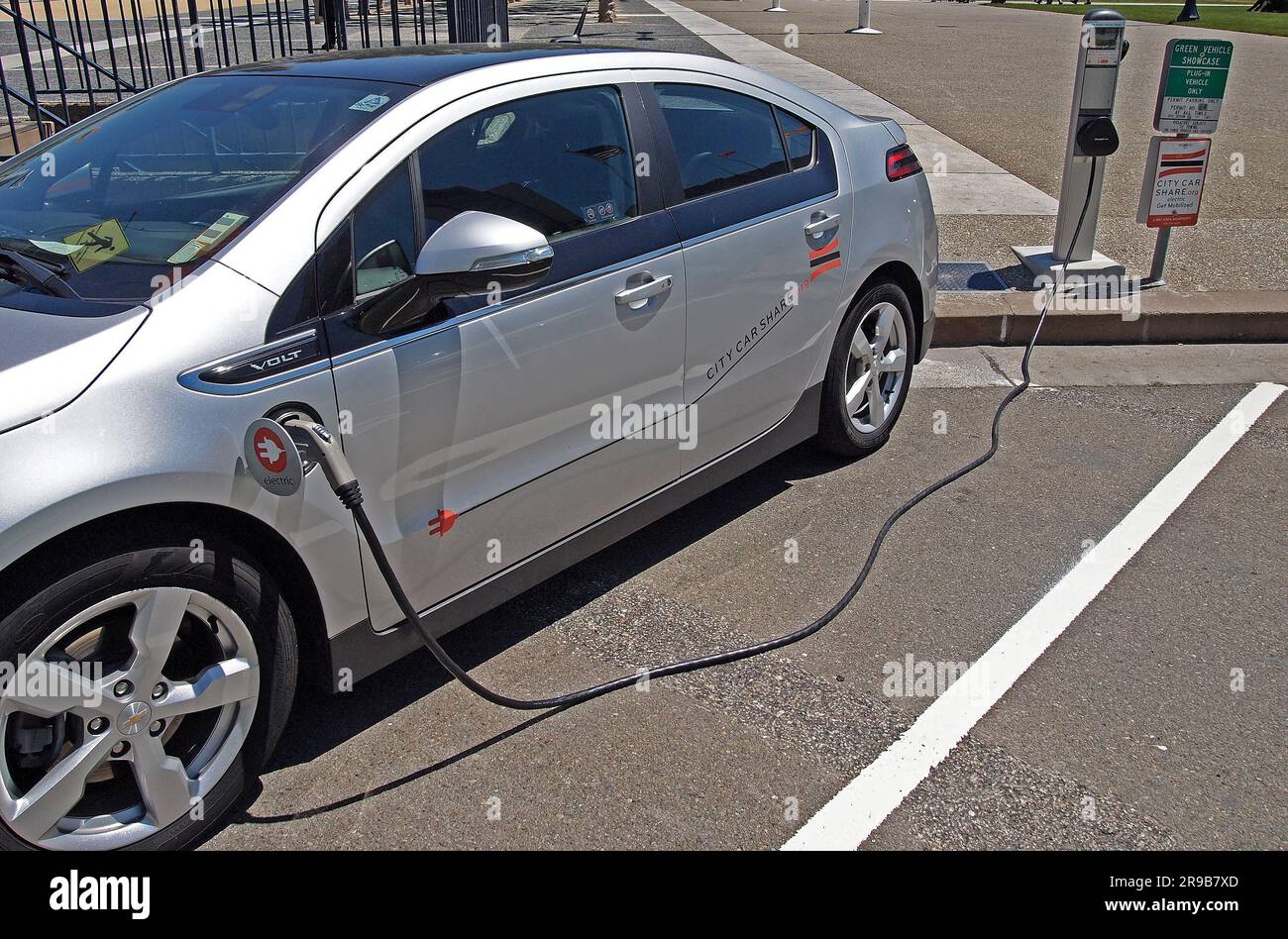 Volt electric vehicle charging in San Francisco's Civic Center. California Stock Photo