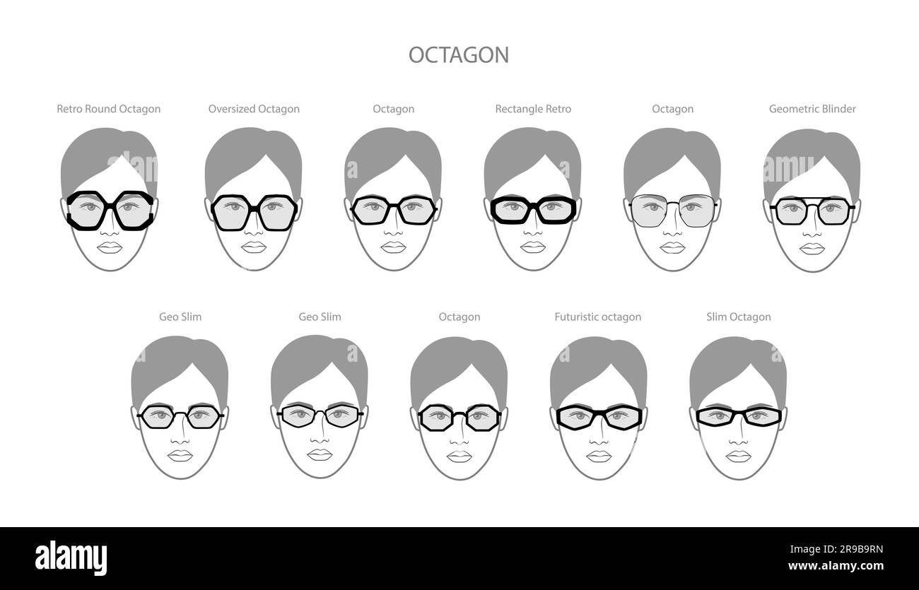 Set of Octagon frame glasses on women face character fashion accessory