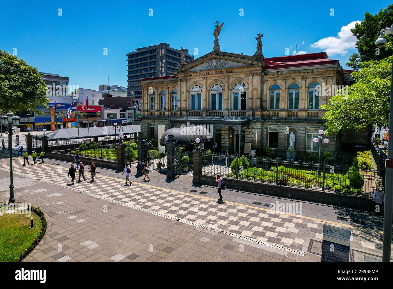 Beautiful aerial view of the Costa Rica National Theater in San Jose Center Stock Photo