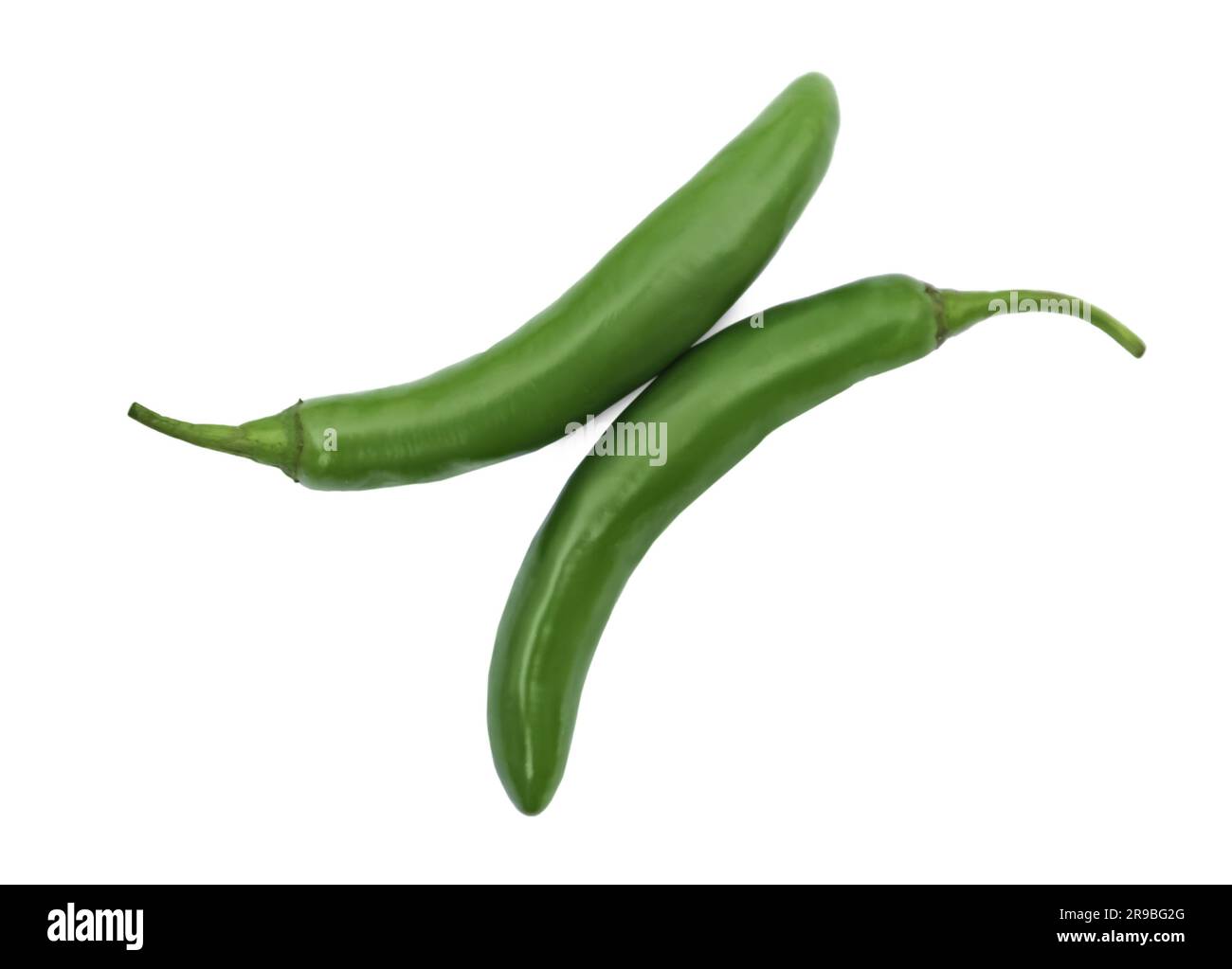 Green hot chili peppers on white background, top view Stock Photo - Alamy