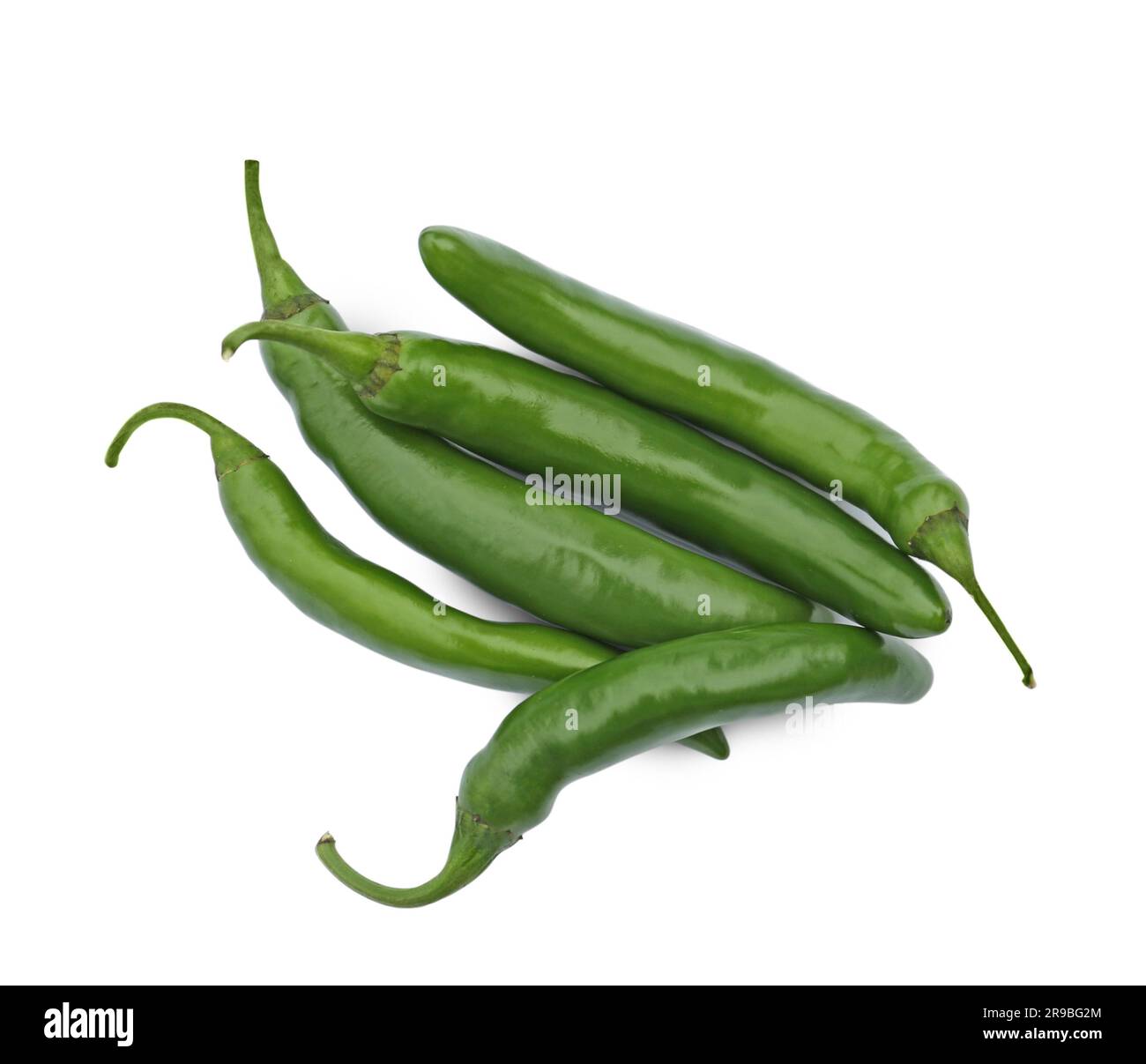 Green hot chili peppers on white background, top view Stock Photo - Alamy