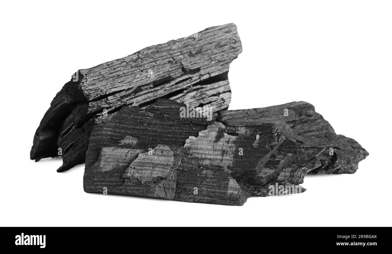 Pieces of coal isolated on white. Mineral deposits Stock Photo