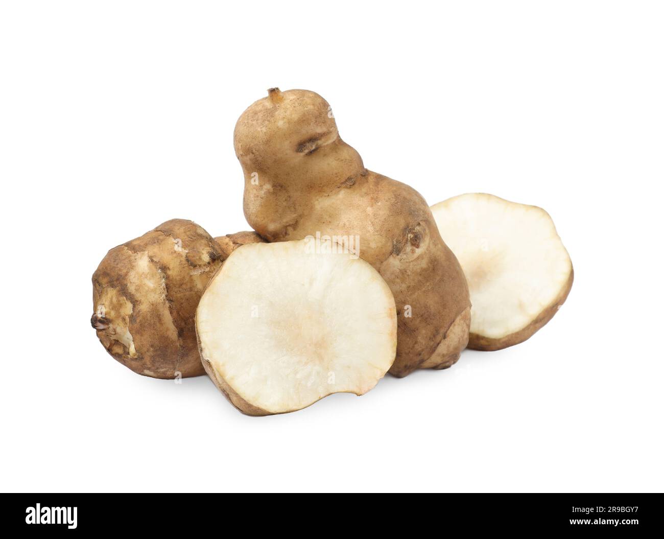 Whole and cut Jerusalem artichokes isolated on white Stock Photo Alamy